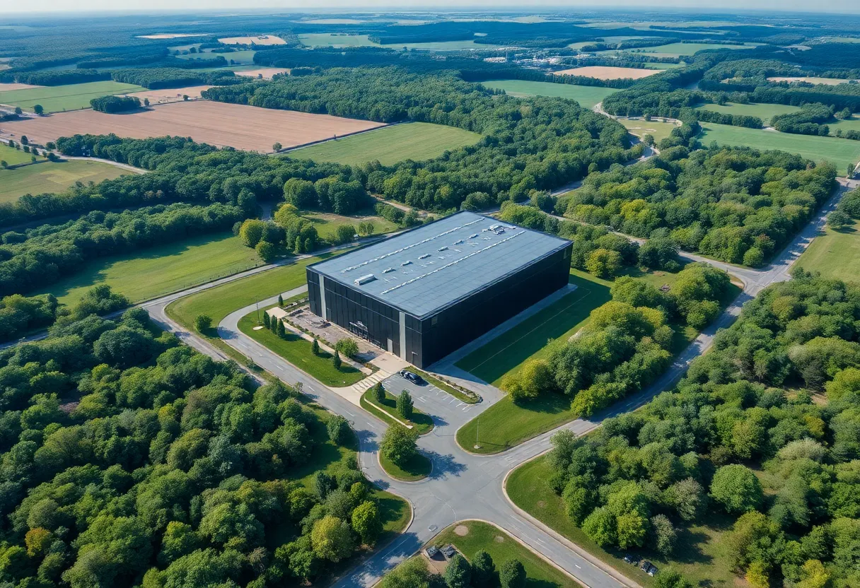 Aerial view of a modern data center in Central Ohio
