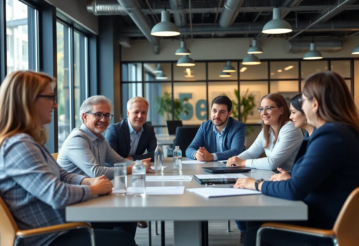 Stakeholders discussing hydrogen energy in a modern setting.