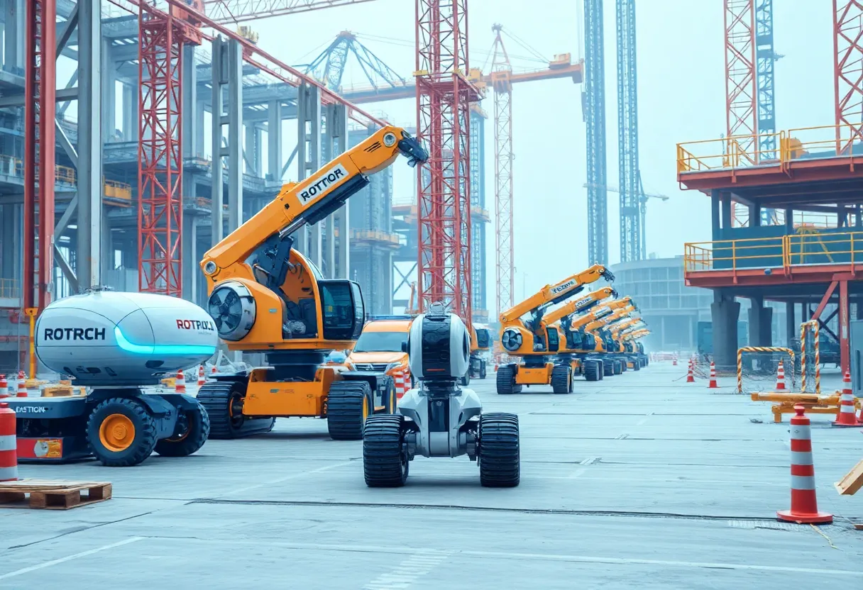 An illustration of autonomous machinery working on a construction site.