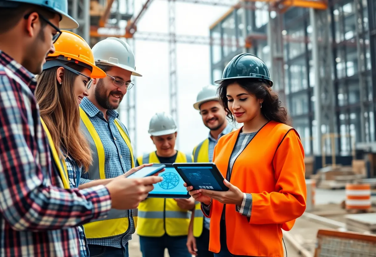 Construction professionals collaborating using BIM viewers on-site