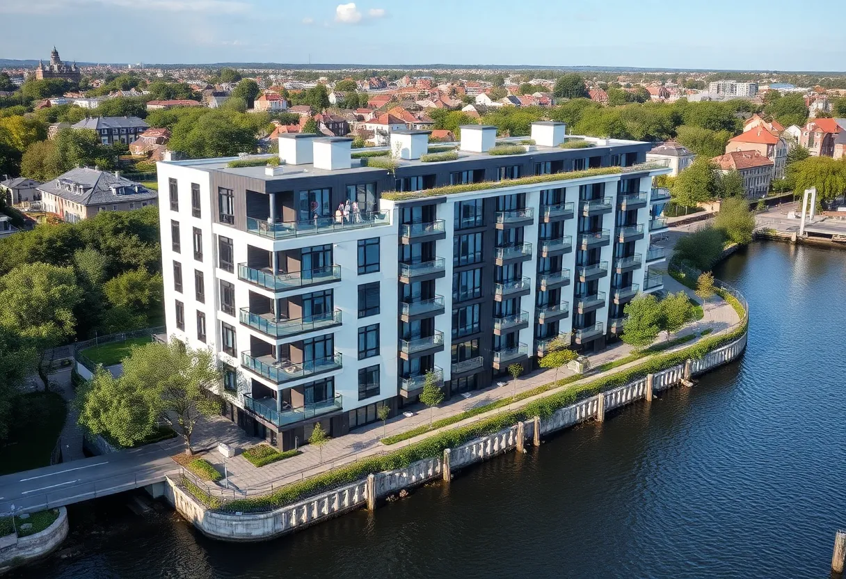 Illustration of Blue Marine residential building in Klīversala Quarter