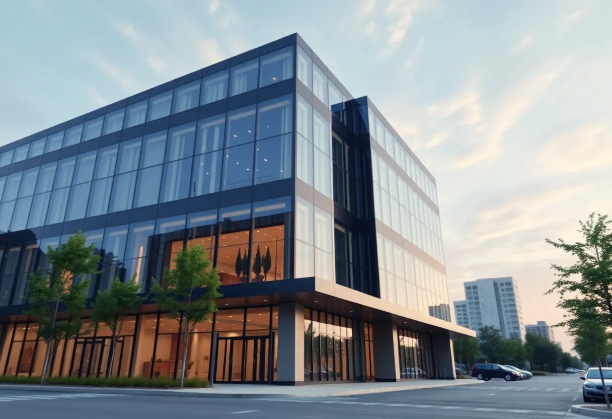 Image depicting a modern commercial real estate office building.