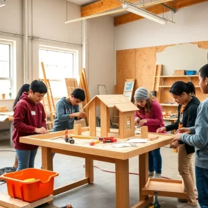 Students working in a construction learning lab in Immokalee, Florida