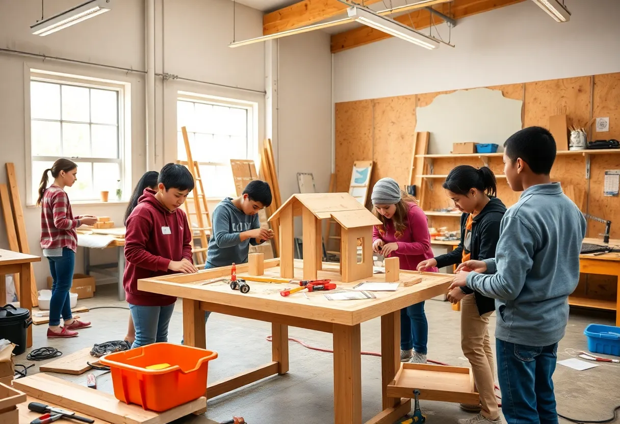 Students working in a construction learning lab in Immokalee, Florida