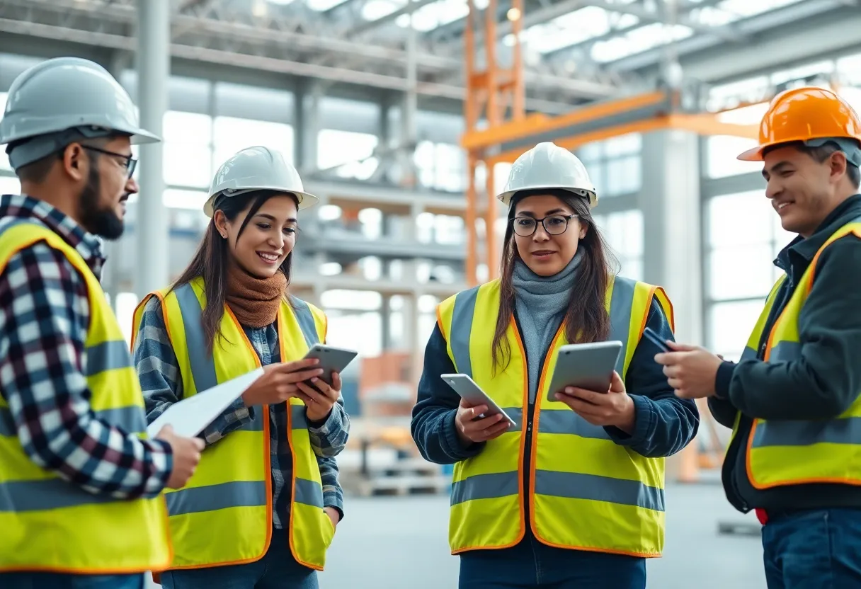 Construction site showcasing diversity in workforce during hiring process.
