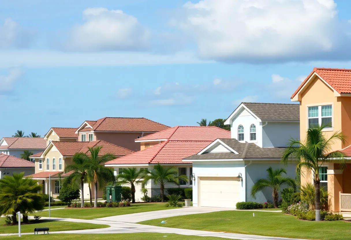 Diverse neighborhood in Florida showcasing different home styles under a sunny sky.