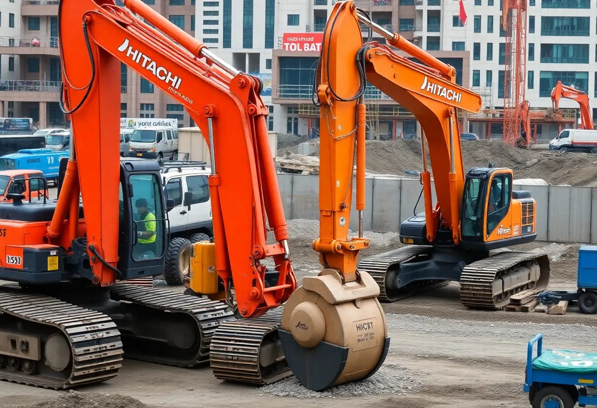 Hitachi construction equipment operating on a site