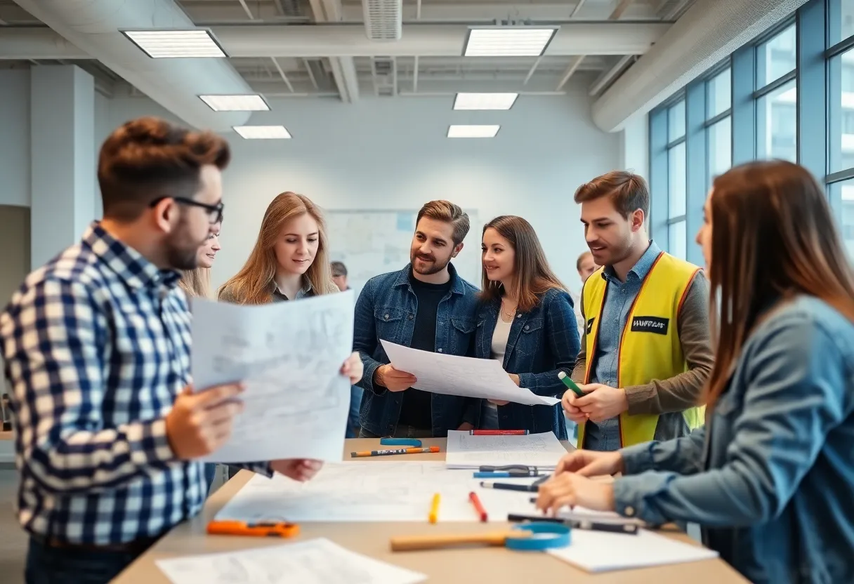 Students engaged in construction management learning at Mississippi State University.