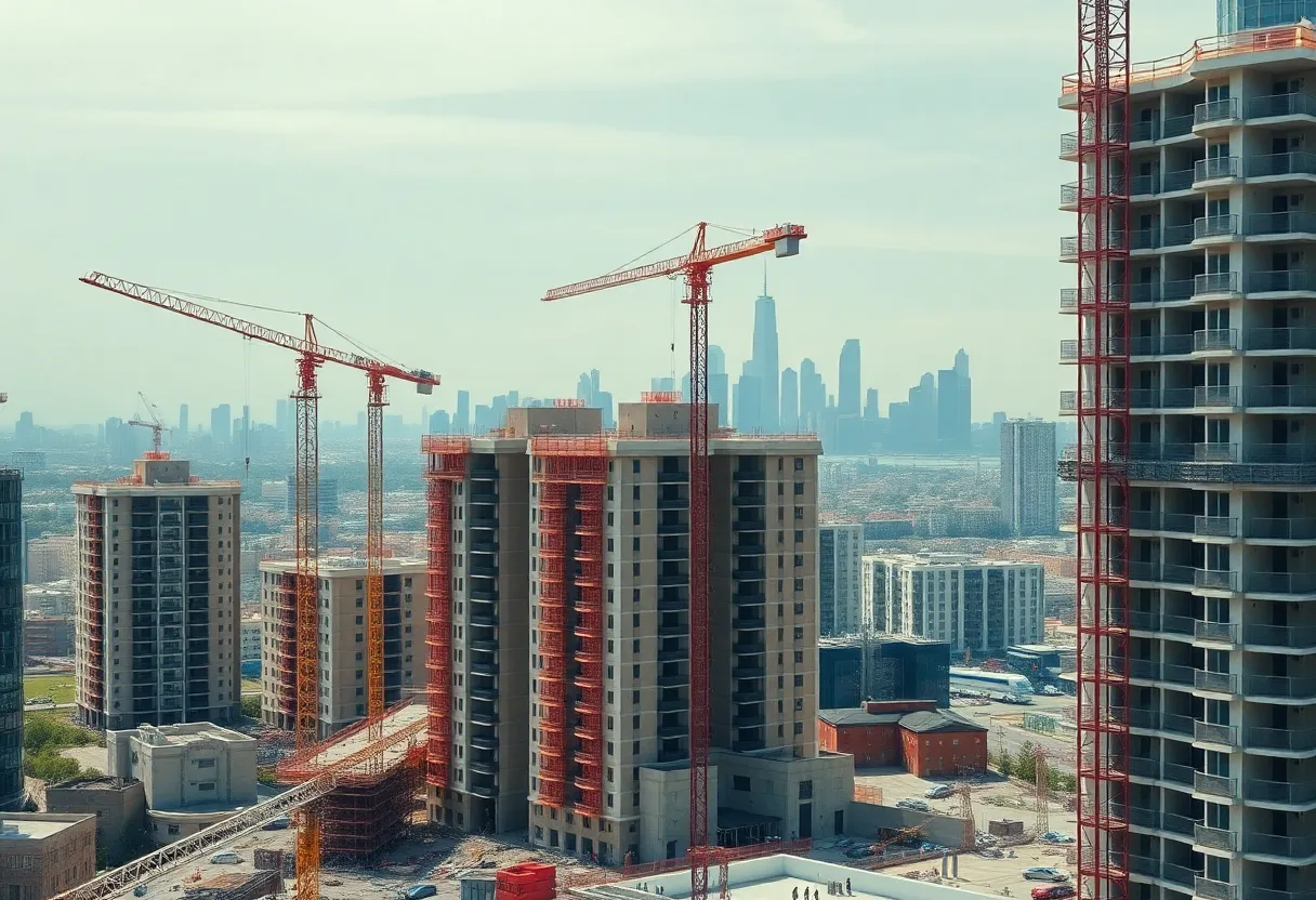 Construction site of multifamily apartments in the city