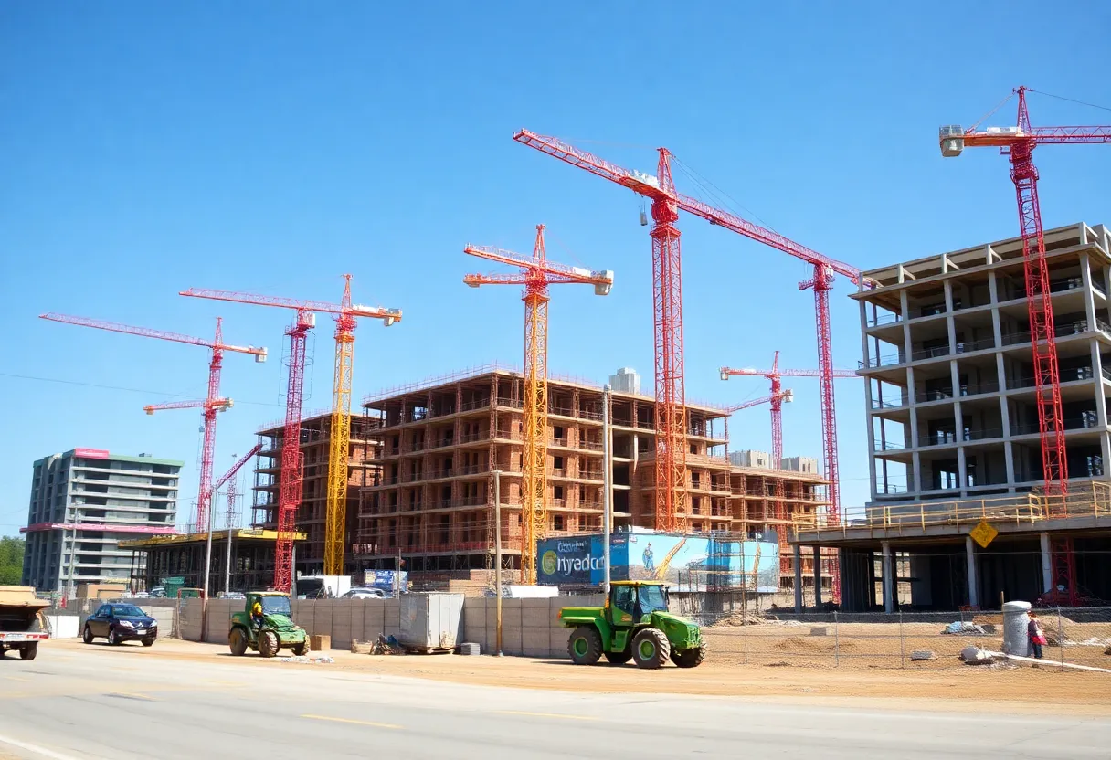 Birmingham construction site with cranes and workers