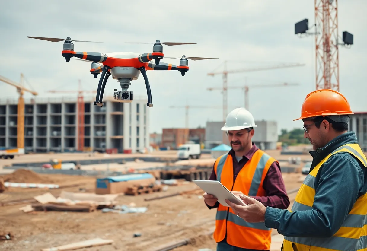 Advanced construction site monitoring technologies with drones and sensors.