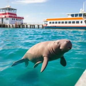 West Indian manatee swimming near Port Aransas ferry landing