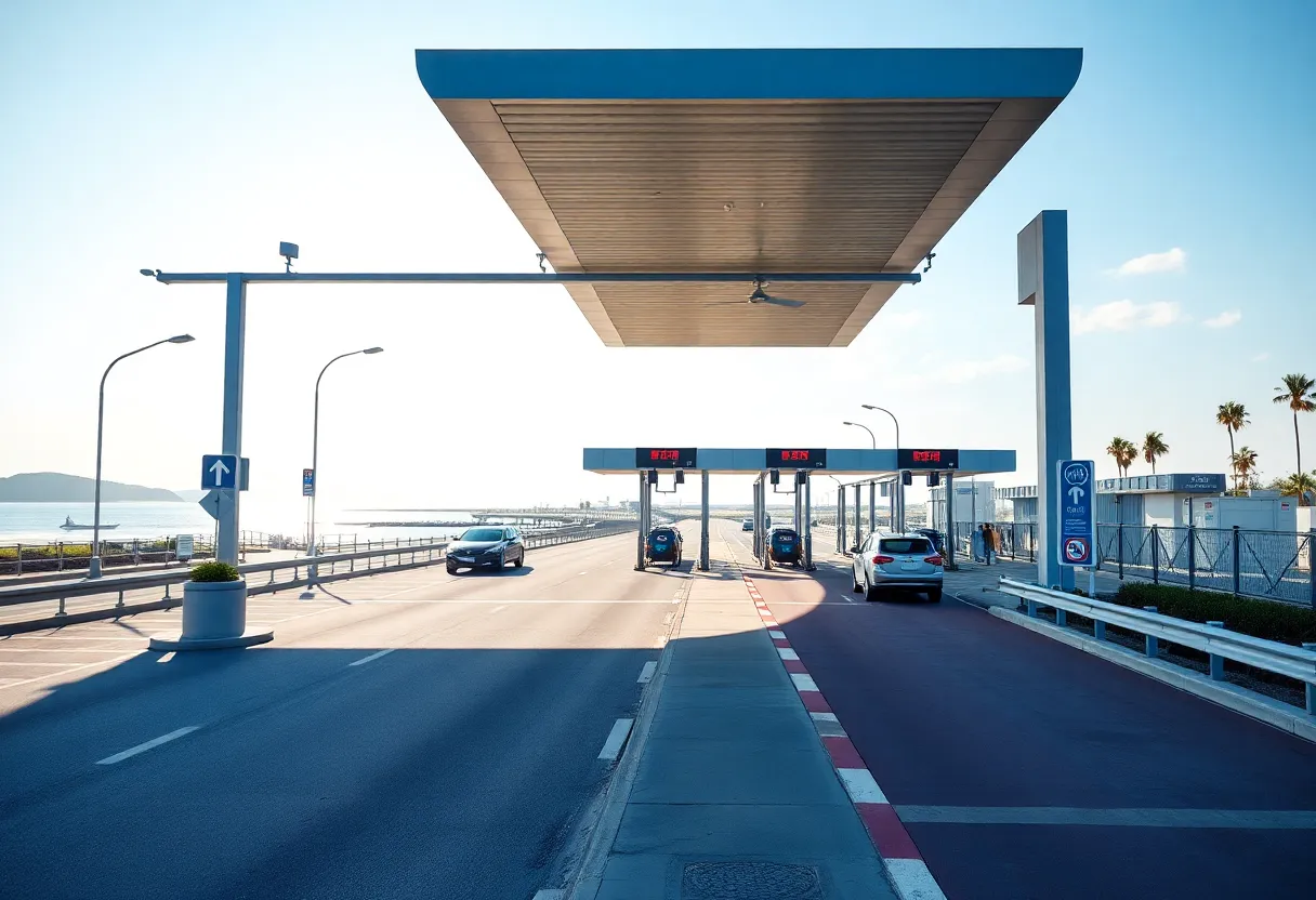Rendering of the new Pensacola Beach Gateway improvements including the modern toll plaza.