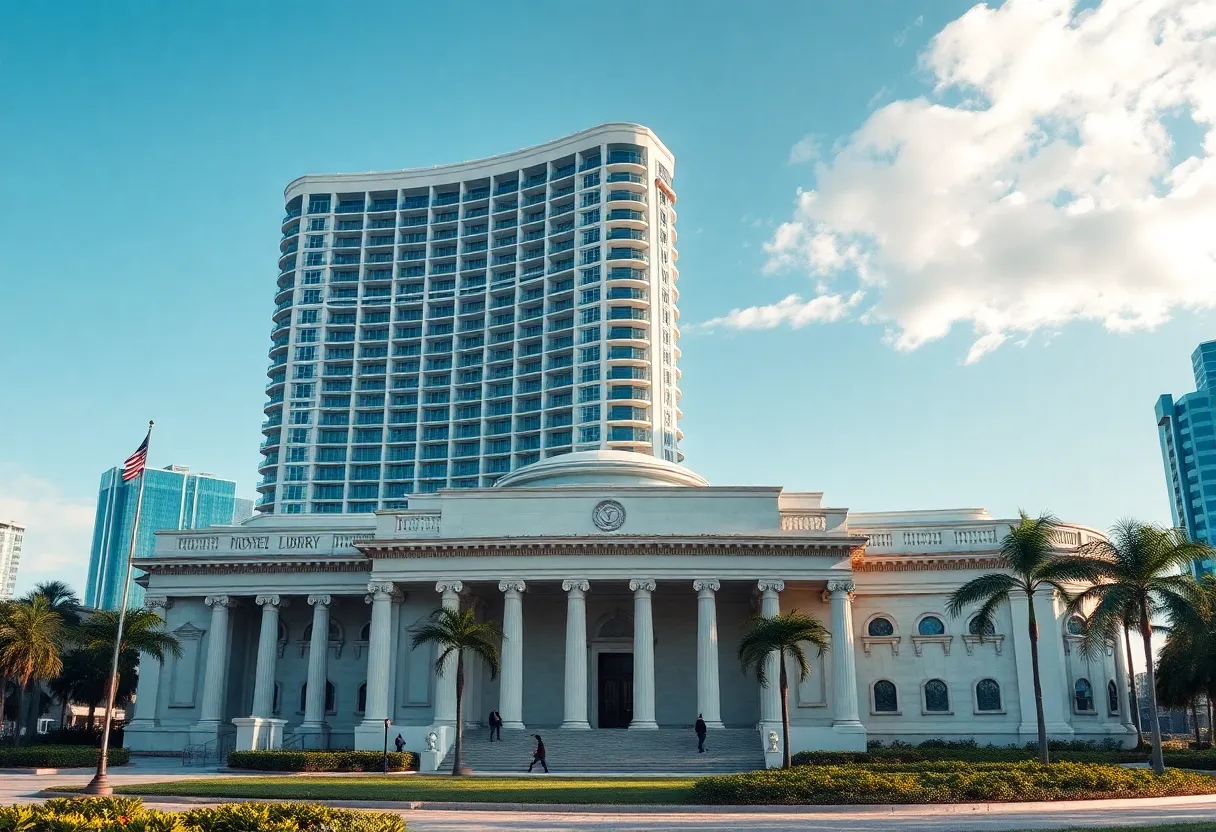 Render of the Trump Presidential Library with hotel near Freedom Tower