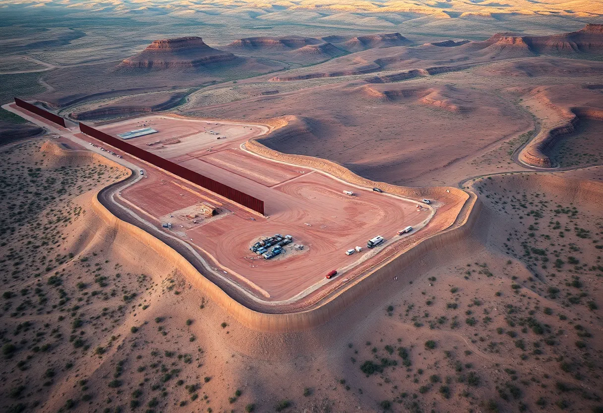 Construction site of a new border wall in Arizona with visible wildlife area.