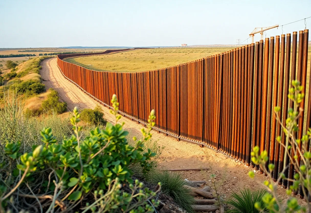 Construction of a border wall disrupting wildlife corridors.