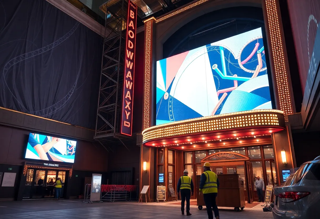 Construction workers renovating a Broadway theater