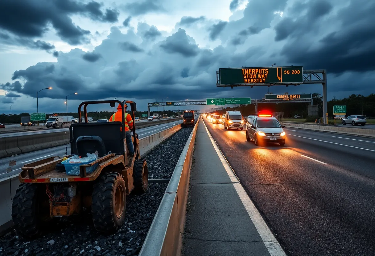 Construction workers on the Tampa highway resurfacing project